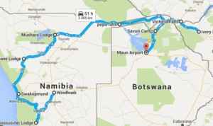 Namibia Victoria Falls Hwange Okavango Selbstfahrer Tour Karte