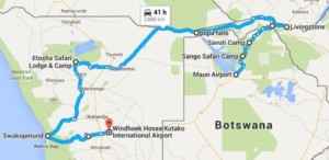 Тур за рулём по Намибии до Водопада Виктория safari-route