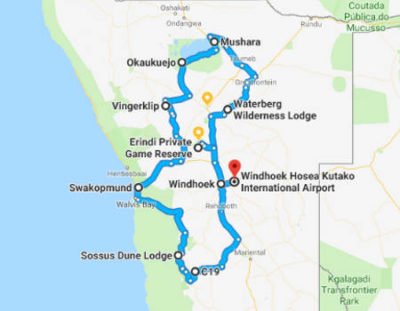 Routen Karte Namibia Luxus Safari